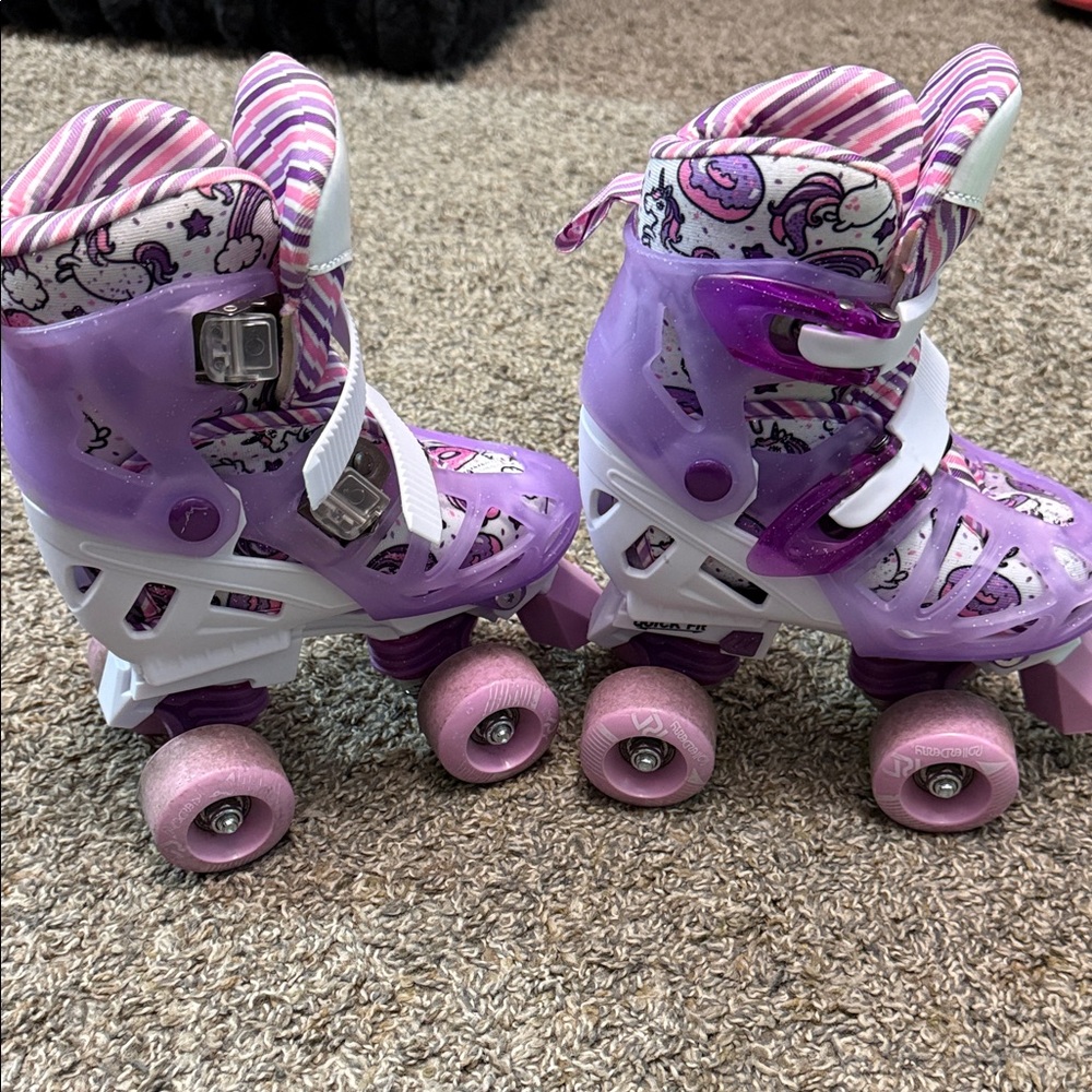 Girls' Purple Unicorn Quad Roller Skates with Pink Wheels